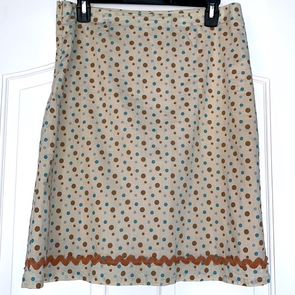 Hot Sauce Cream with Turquoise and Brown Polka Dots Cotton Skirt Size L - Picture 2 of 6